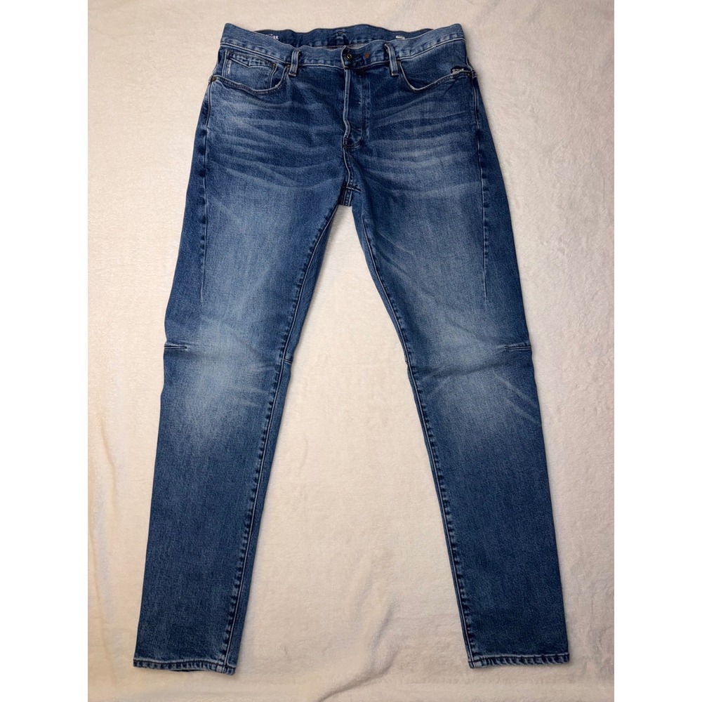 G-Star RAW Scutar 3D Slim Jeans Blue Medium Wash Mens 36x33 Stretch Distressed